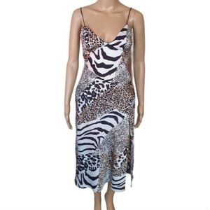 Blossom Silk Feel Midi Slip Dress Sze 8 zebra animal print split  RRP $79 cocktl